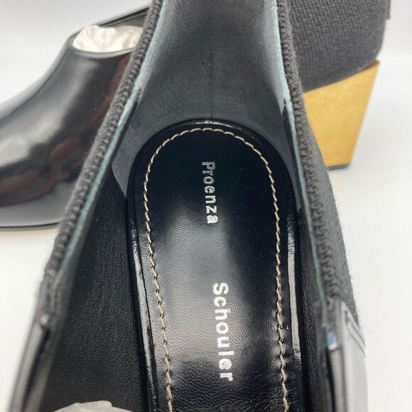 Proenza Schouler Leather Pump Chunky Gold Tone Square Heel Size 37 US 7 - Picture 7 of 8